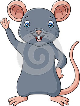 Cute mouse cartoon waving hand
