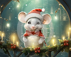 The cute mouse celebrates Christmas.