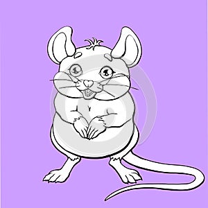 The cute mouse contour on lilac background