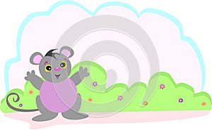 Cute Mouse and Flower Bush with a Text Bubble