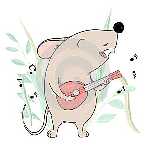 Cute mouse with a guitar singing.