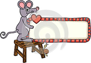 Cute mouse holding a love blank label sign