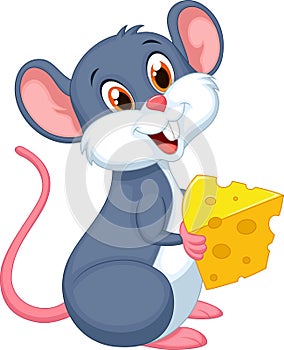 Cute mouse holding a piece of cheese