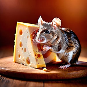 Cute mouse holding precious cheese, their valuable treasure