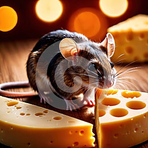 Cute mouse holding precious cheese, their valuable treasure