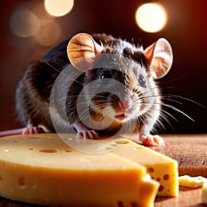 Cute mouse holding precious cheese, their valuable treasure