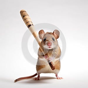 A cute mouse holding a threatening baseball bat