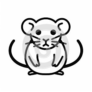 Cute Mouse Icon In Sopheap Pich Style: Black And White Illustration