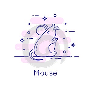 Cute mouse icon in thin line flat design. Vector greeting card