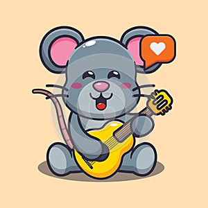 Cute mouse playing guitar cartoon vector illustration.