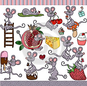 Cute mouse set digital elements