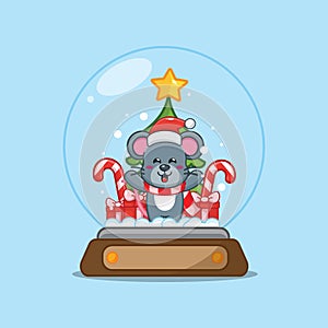 Cute mouse in snow globe