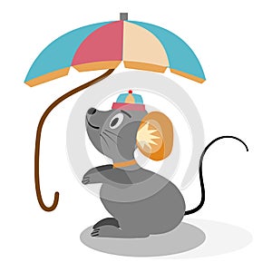 A cute mouse under beautiful umbrella