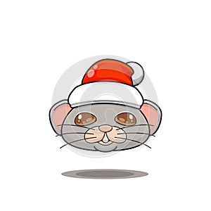 cute mouse wearing christmas hat, cute animal head wearing santa hat, cartoon character in kawaii and glossy style