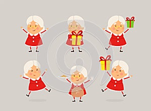 Cute Mrs Claus set - cartoon style isolated