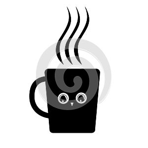 Cute mug with owl eyes. Black icon