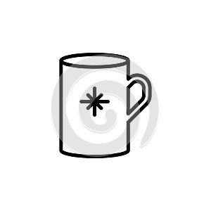 Cute mug vector icon. Porcelain cup with a snowflake isolated on white background. Line art
