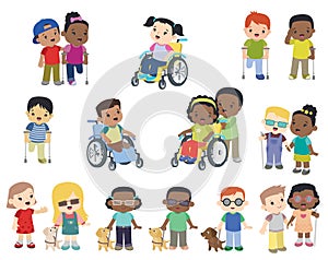 Cute Multi Ethnic Smiling Children with Disabilities Set photo
