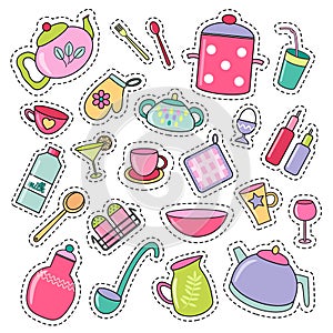 Cute multicoloured kitchen utensils stickers set