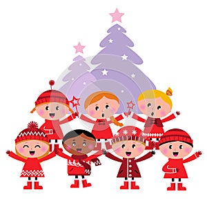 Cute multicultural caroling Children