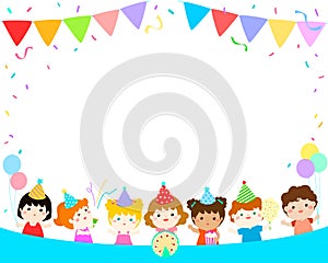 Cute multicultural kids party template vector