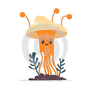 Cute mushroom. Cartoon fungus cordyceps. Mushroom spread concept