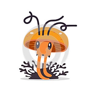 Cute mushroom. Cartoon fungus cordyceps. Mushroom spread concept