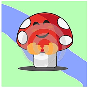Cute mushroom vegetables cartoon face mascot character vector design