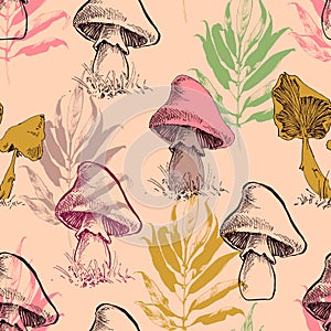 Cute mushrooms seamless pattern