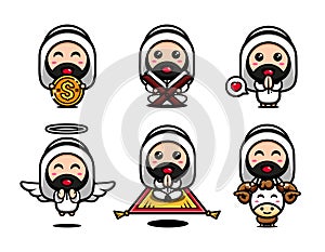 Cute muslim character design themed interpret each other. Islamic character cartoon photo