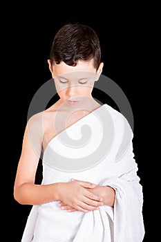 Cute Muslim Kid Praying While Wearing Ihram During Hajj