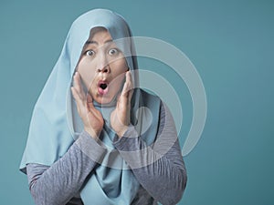 Cute Muslim Lady Shows Shocked Surprised Face with Open Mouth