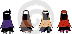 Cute Muslim women use niqab in various colors and models photo