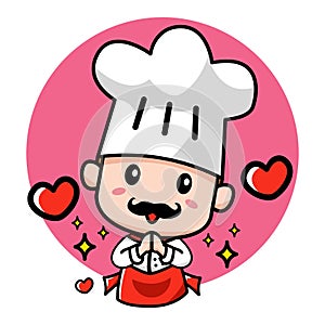 Adorable Italian Chef cartoon greeting illustration and mascot.