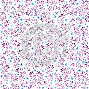 Cute naive flowers, leaves. Seamless ditsy floral pattern. Hand drawn watercolor