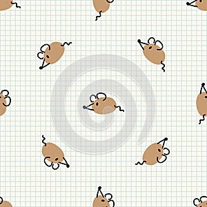 Cute naive scattered mice doodle seamless vector pattern. Hand drawn pest animal rodent on striped background. wildlife pet rat