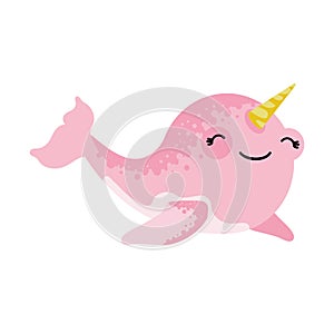 Cute narval - vector illustration