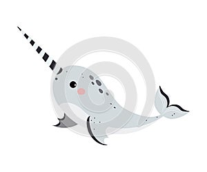 Cute Narwhal as Arctic Animal with Long Tusk Vector Illustration