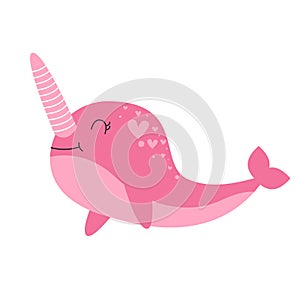 Cute narwhal sea whale character vector illustration