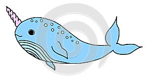 Cute narwhal whale vector illustration