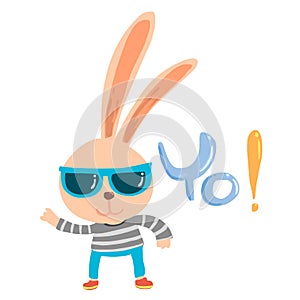 Cute naughty bunny dancing cartoon character