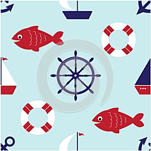 Cute nautical seamless pattern