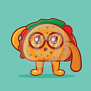 Cute nerd tacos food mascot isolated cartoon vector illustration