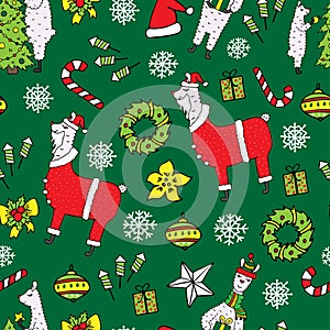 Cute New Year seamless pattern with Lamas