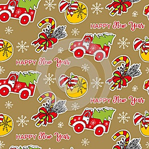 Cute New Years Eve pattern with Christmas toys,