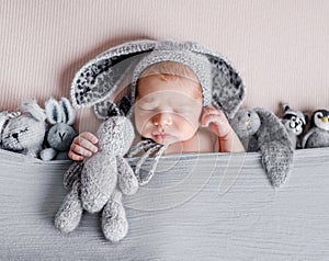 Cute newborn baby boy portrait