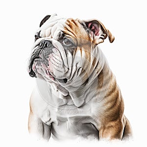 Cute nice dog breed english bulldog isolated on white close-up, rare color, beautiful pet,