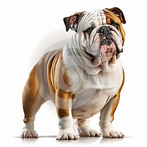 Cute nice dog breed english bulldog portrait isolated on white close-up, rare color, beautiful pet,