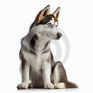 Cute nice dog breed husky, dog whith blue eyes isolated on white close-up,