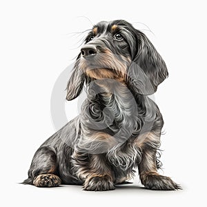 Cute nice dog breed wire-haired dachshund isolated on white close-up, beautiful pet,